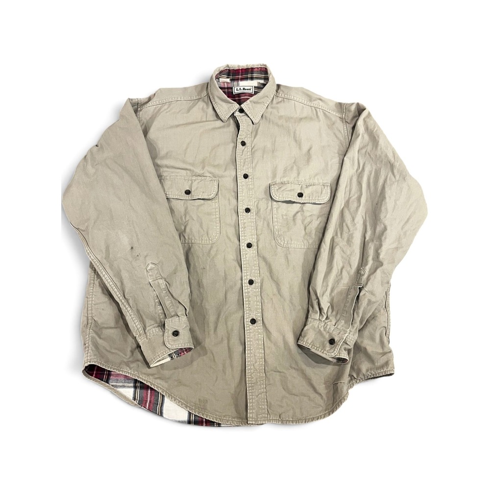 Vintage LL Bean Hurricane Plaid Lined Cotton Twill Shirt Mens XL KhakCanada